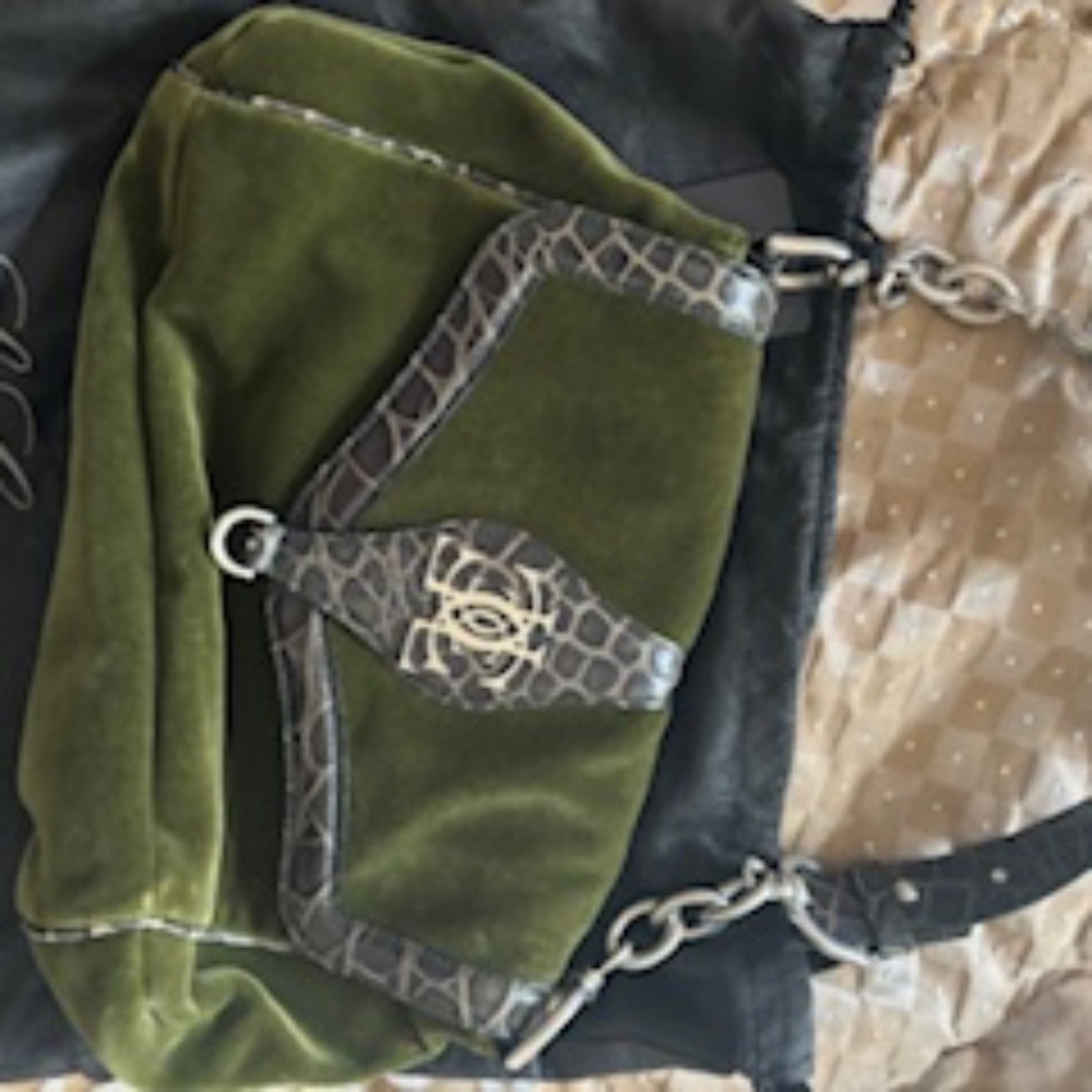 Les Copains Olive Green Velvet Purse